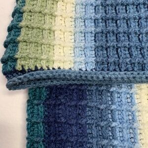 Crochet Afghan Blanket Throw | Hand Crafted | Variegated Blue Green | 45 x 39